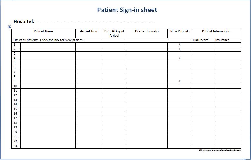 Patient Sign in Sheet Templates | Printable Medical Forms, Letters 
