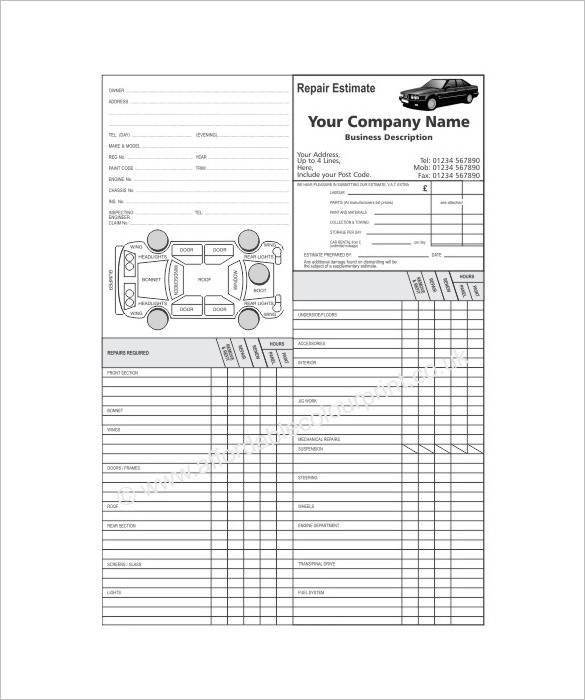 Free Printable Auto Body Repair Estimate Forms