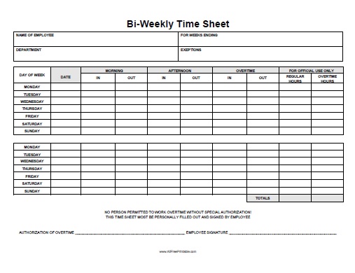 Printable Bi Weekly Timesheet Template Business PSD Excel Word PDF