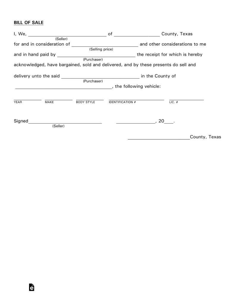Bill Of Sale Form Texas   Fill Online, Printable, Fillable, Blank 