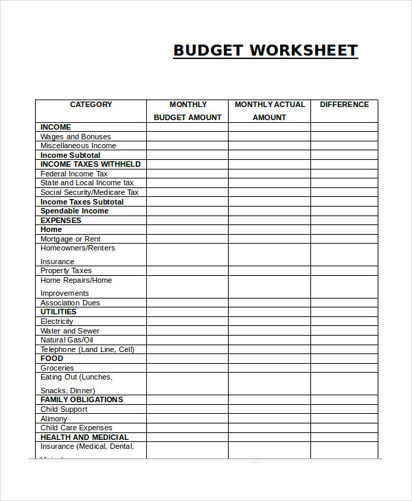 Printable Blank Budget Worksheet Template Business PSD Excel Word PDF