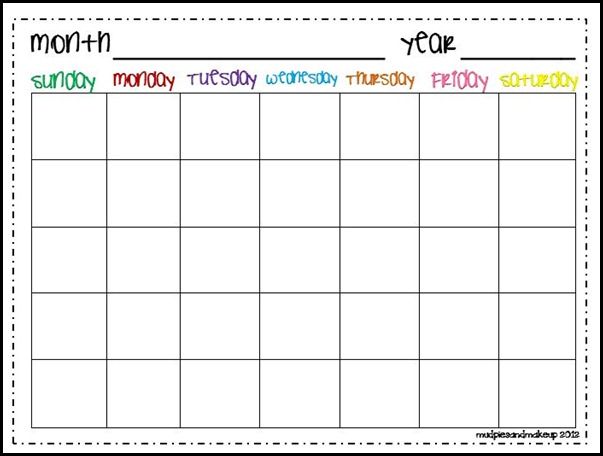 Calender Months   Cute, free, blank printable calendar for kids or 