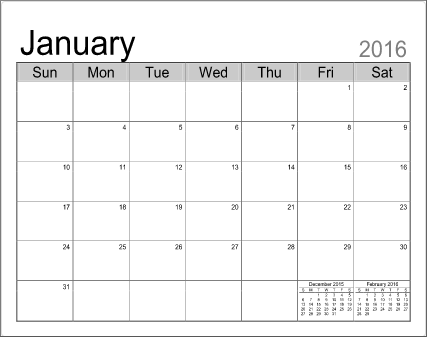 Blank Calendar Template   Free Printable Blank Calendars by Vertex42