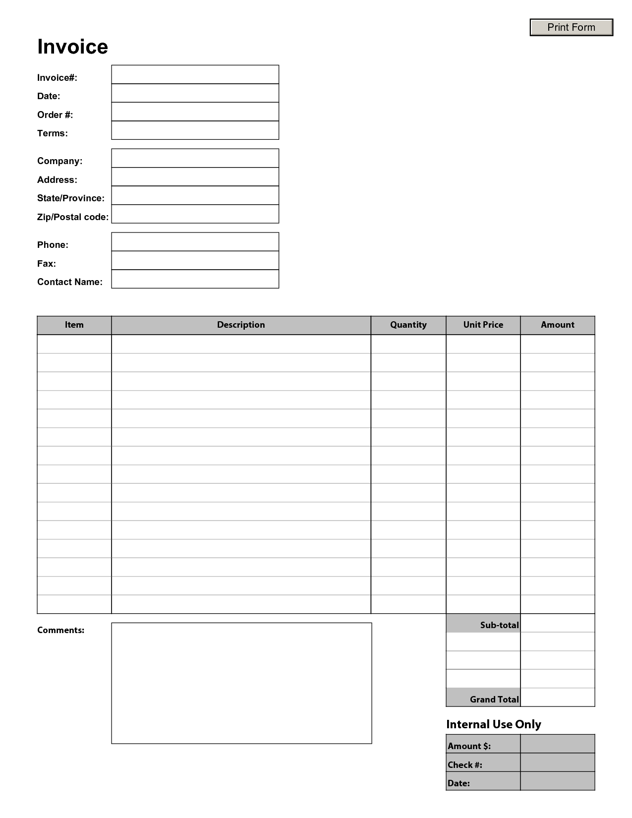 Printable Blank Invoices Template Business Psd Excel Word Pdf