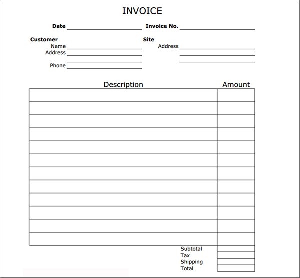 Blank Receipt Form Printable