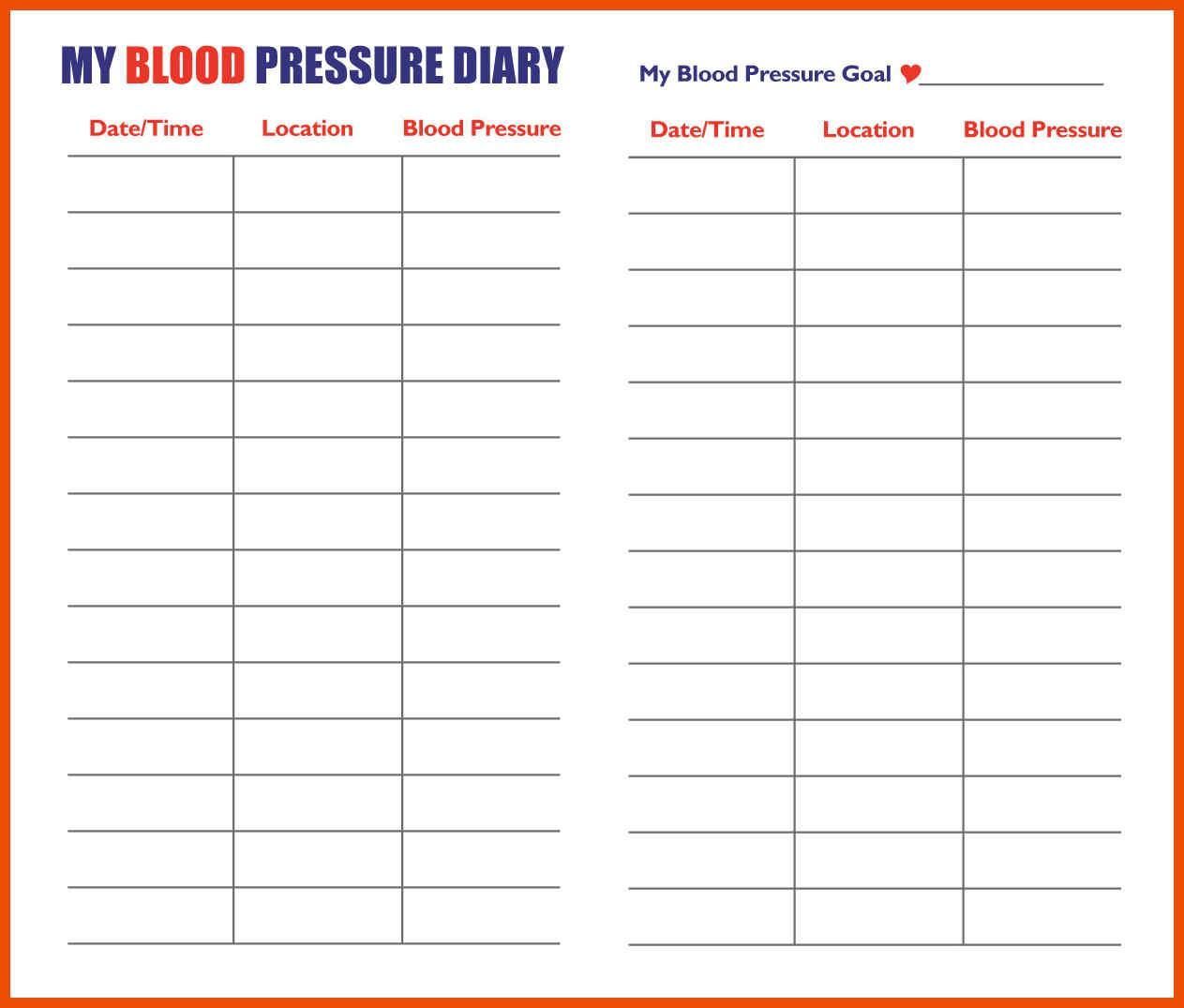 Printable Nhs Blood Pressure Recording Chart