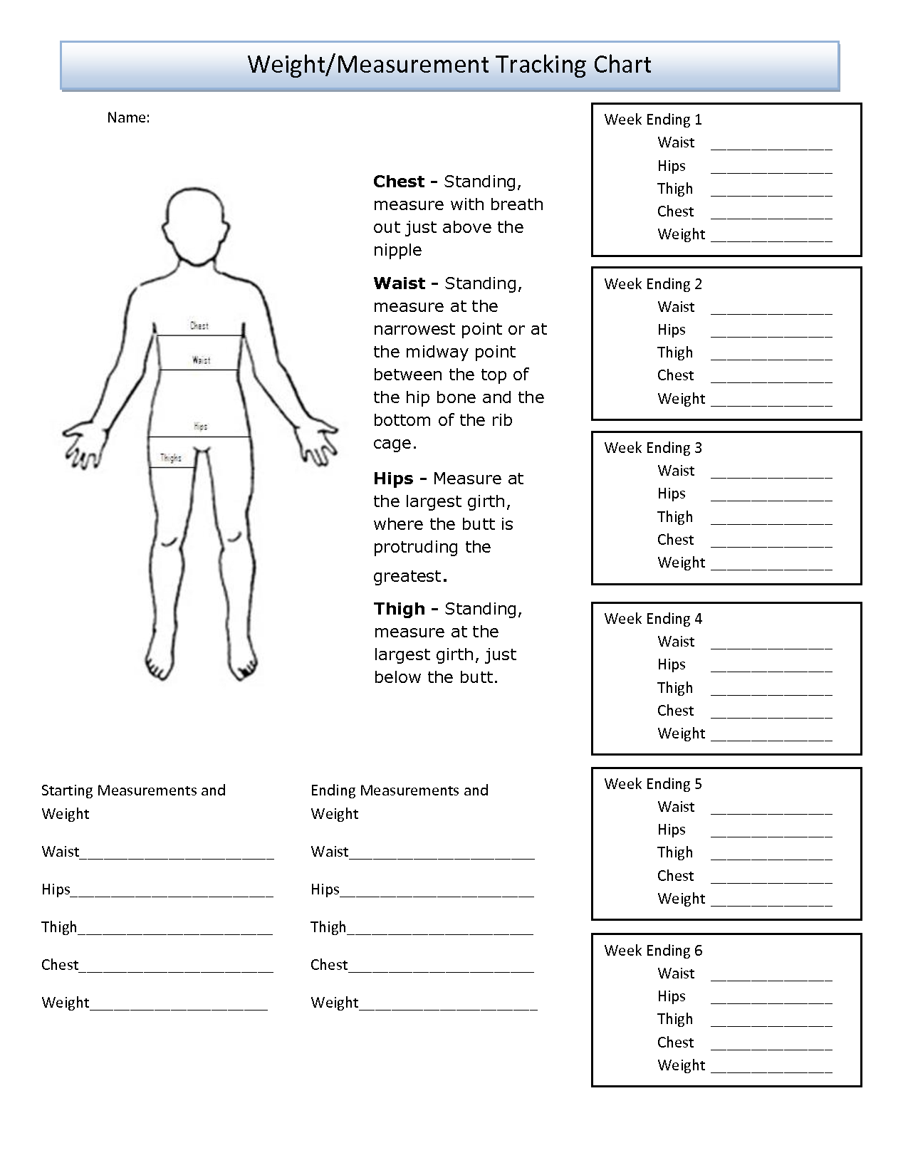 This printable chart is to be used for tracking weight and body 