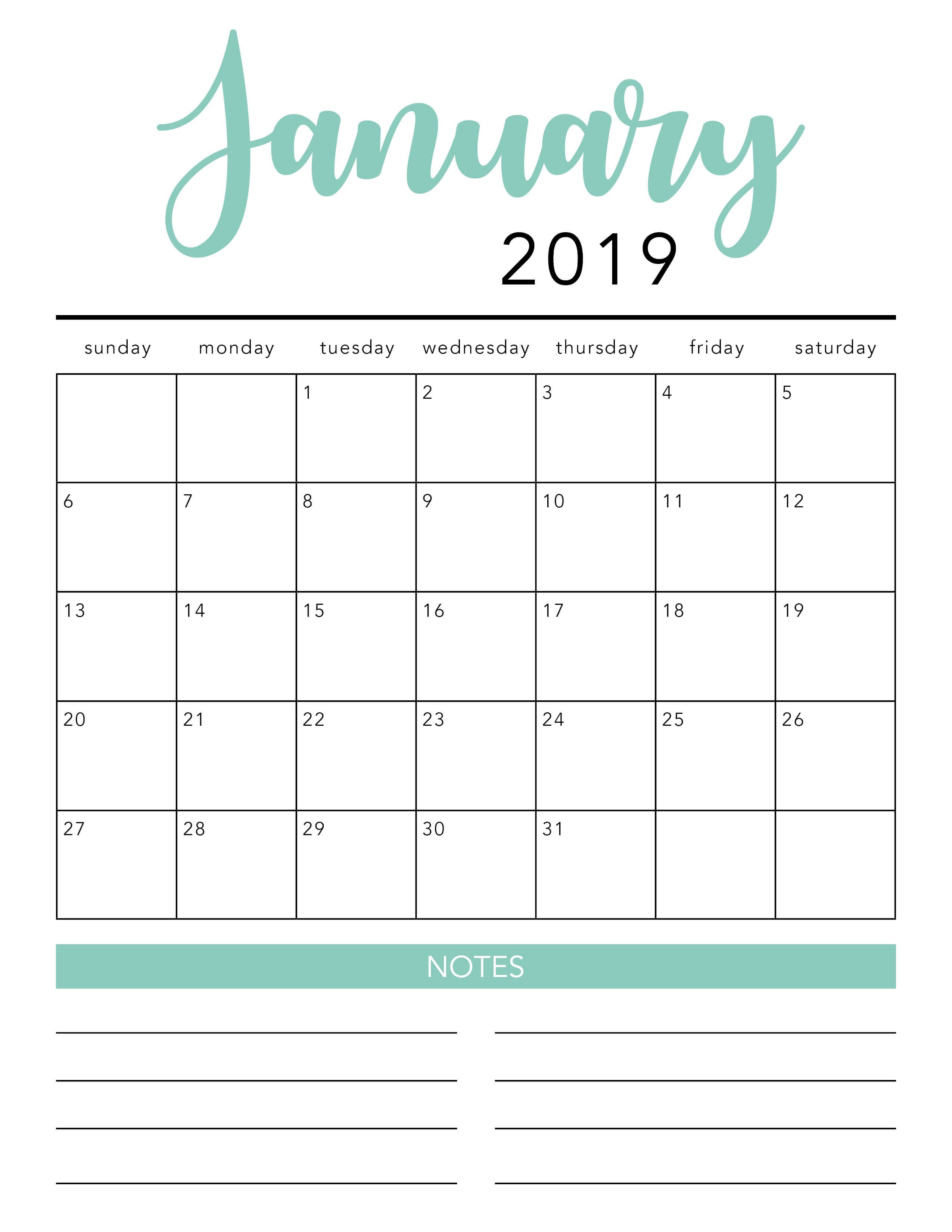 FREE 2019 Printable Calendar Template (2 colors!)   I Heart 