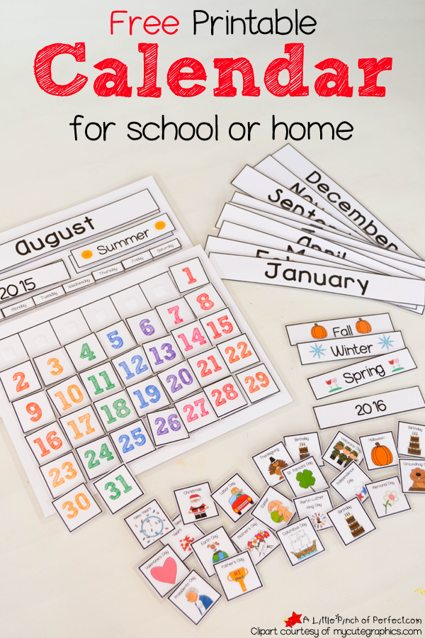 Cute Free Printable Calendar for Circle Time with Kids   | A 