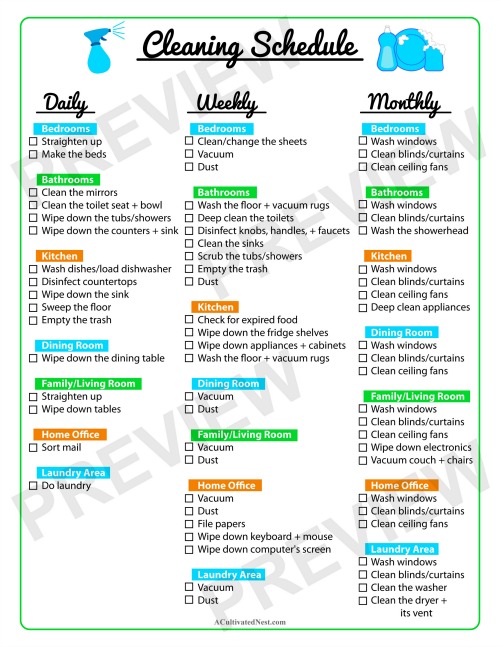 Printable Cleaning Schedules Template Business PSD, Excel, Word, PDF