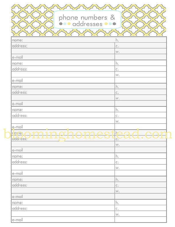 Contact Information Sheet Printable | shop fresh