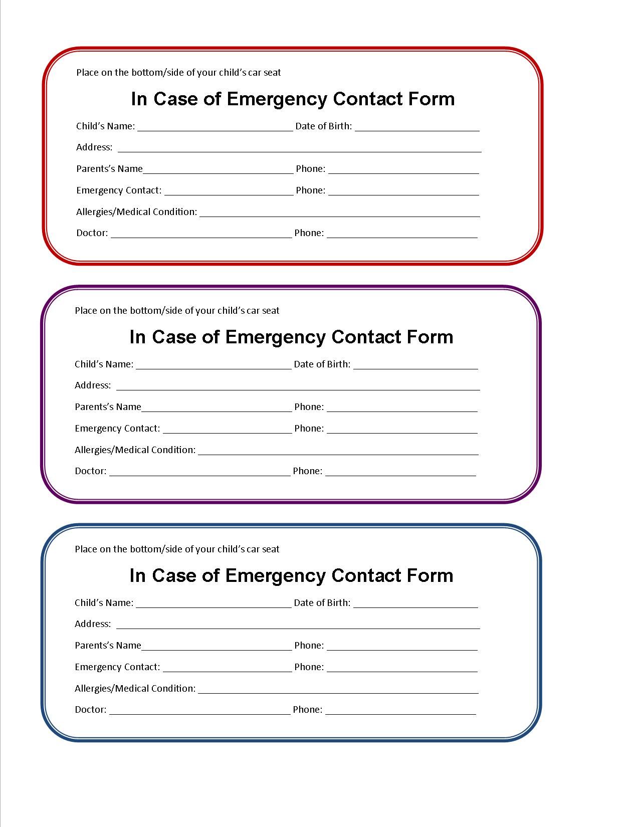 printable emergency contact form for car seat | Super Mom I am 