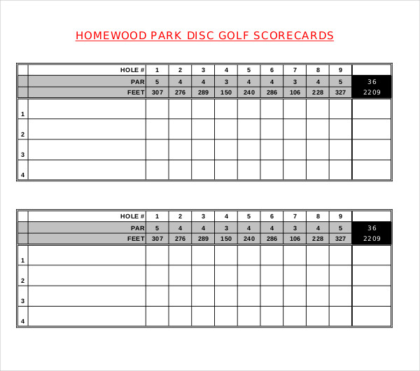Printable Golf Scoresheet