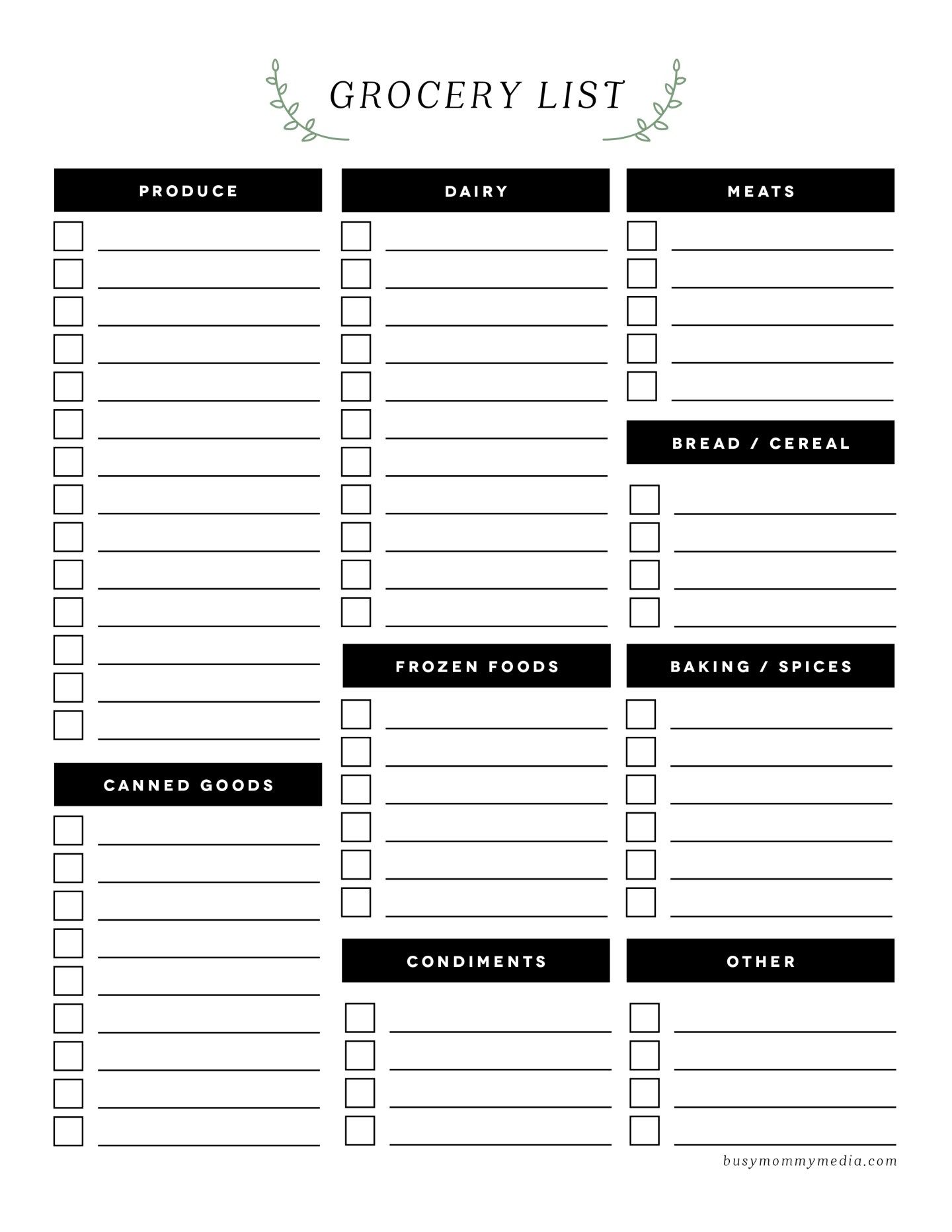 Free Printable Grocery List | OGT Blogger Friends | Grocery list 