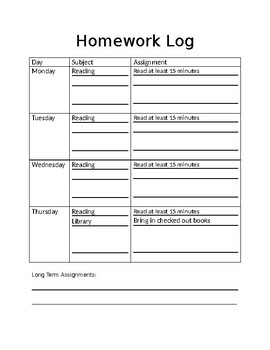 Homework and Reading Log | Printables   Misc. | Reading logs 