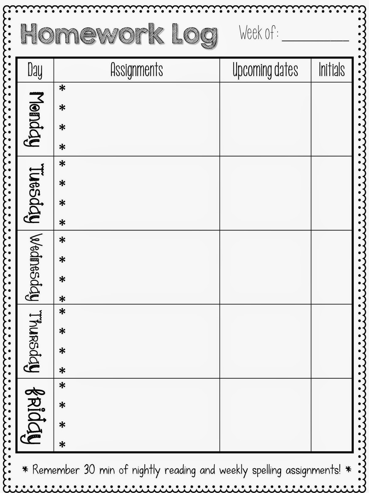 Printable Homework Logs Template Business PSD Excel Word PDF