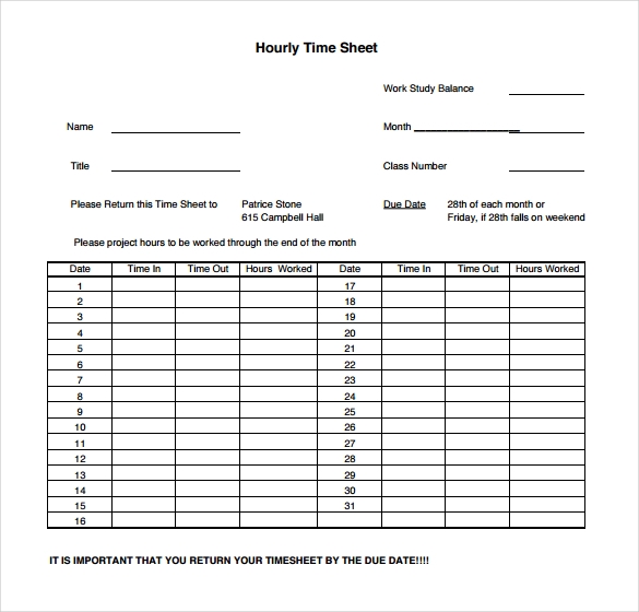 Printable Hourly Time Sheet Template Business PSD, Excel, Word, PDF