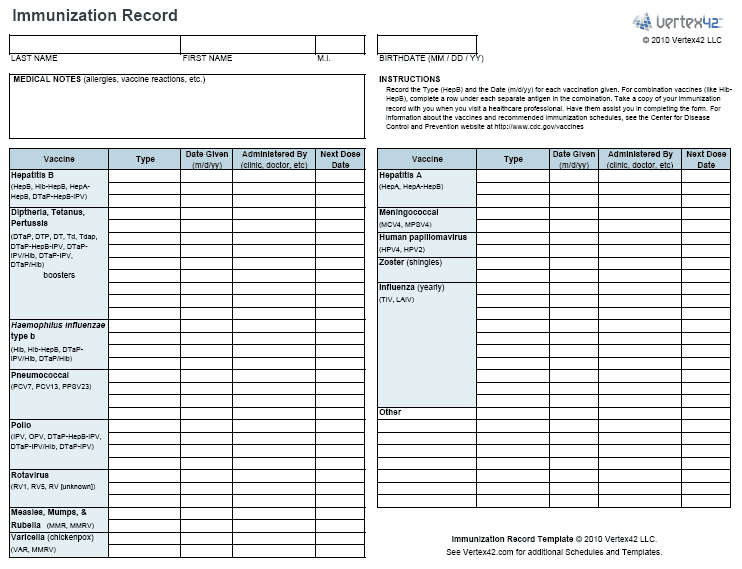 33 Printable Immunization Record Forms and Templates   Fillable 