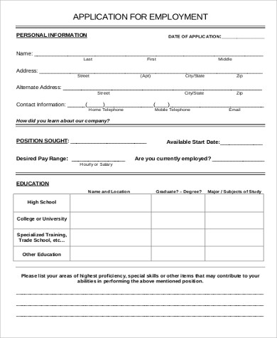 Free Job Application Sample   6+ Examples in Word, PDF