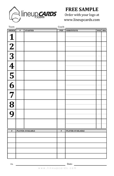 Printable Lineup Cards For Baseball | Template Business PSD, Excel ...
