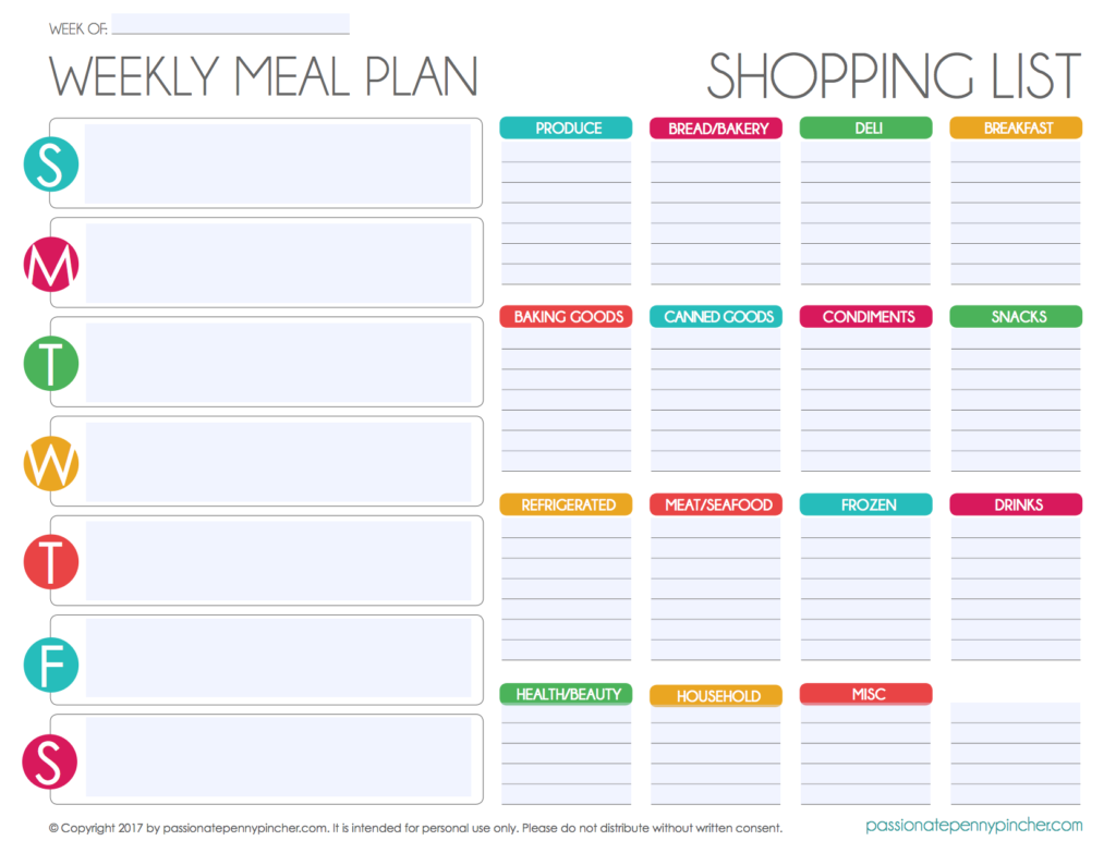 Free printable menu planner and grocery list