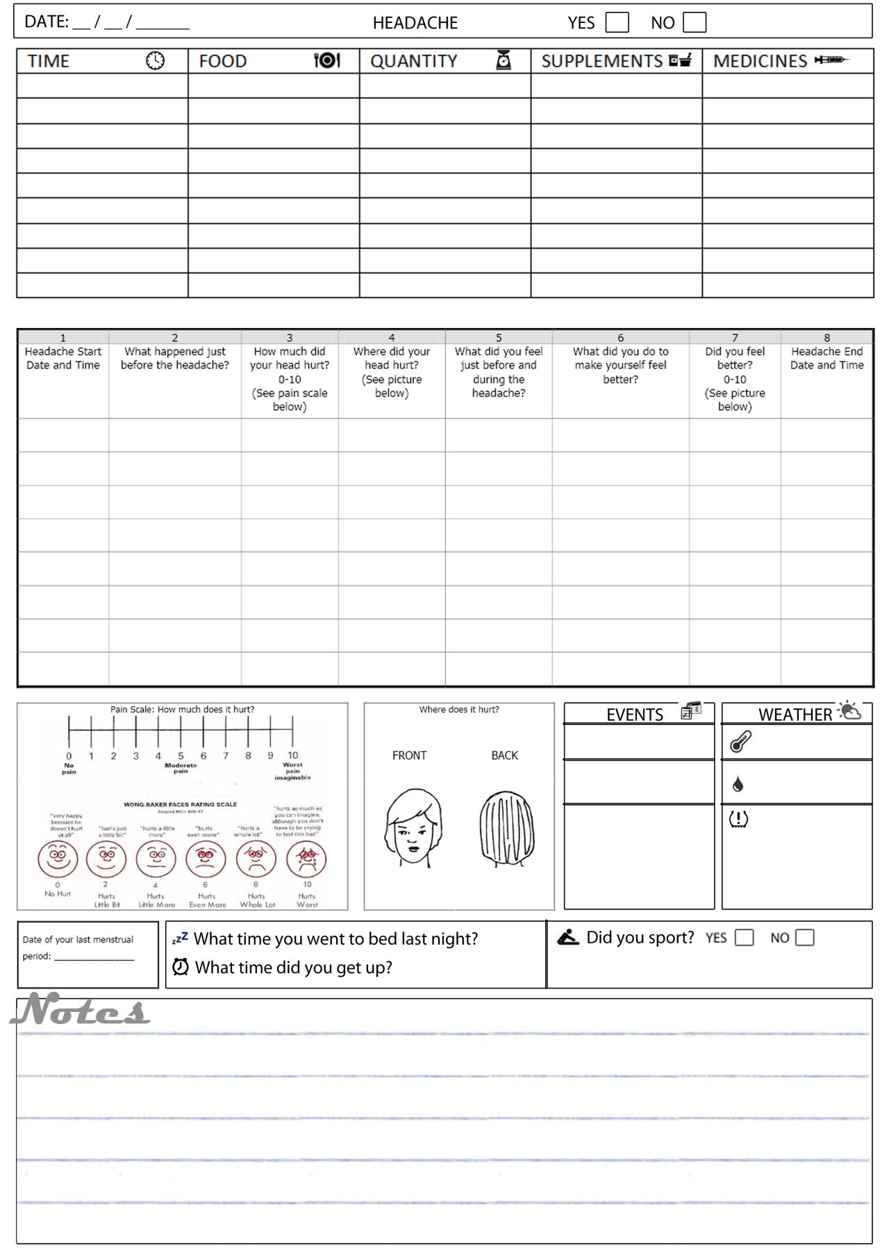Printable Migraine Diary Template Business PSD Excel Word PDF