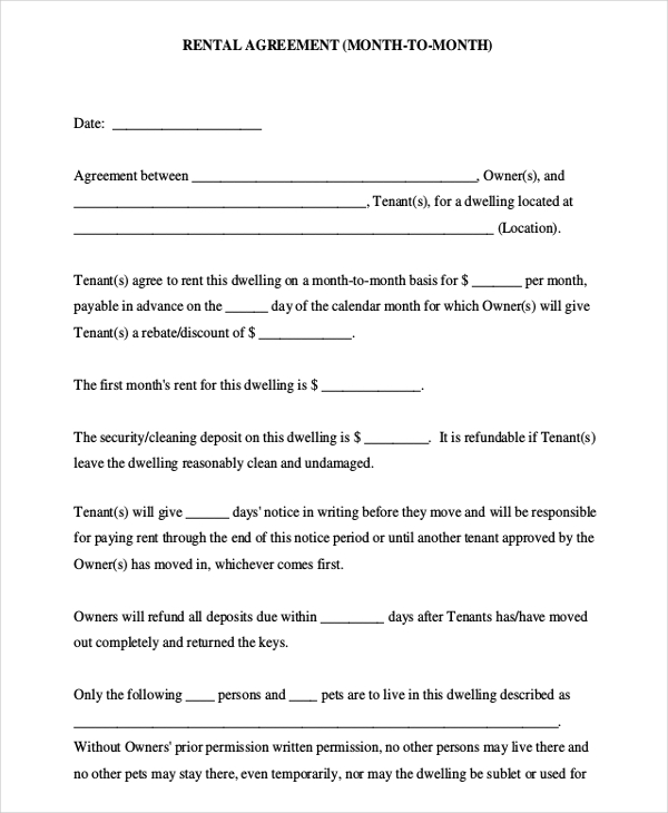 Month To Month Rental Agreement Template – business form letter 