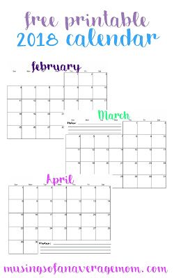 2018 Monthly Calendar | Journals | Monthly calendar 2018, Free 