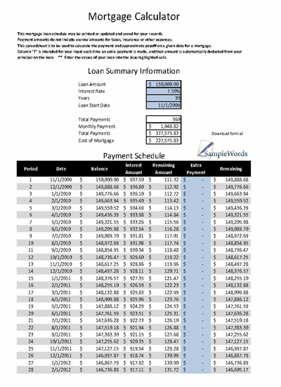 Printable Mortgage Calculator | Template Business PSD, Excel, Word, PDF