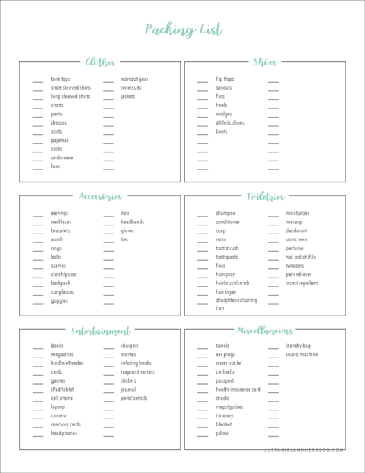 Free Printable Packing List for Organized Travel and Vacation