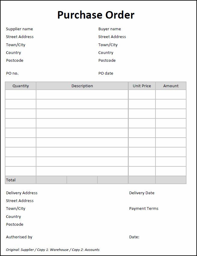 Purchase Order Form   Printable Download
