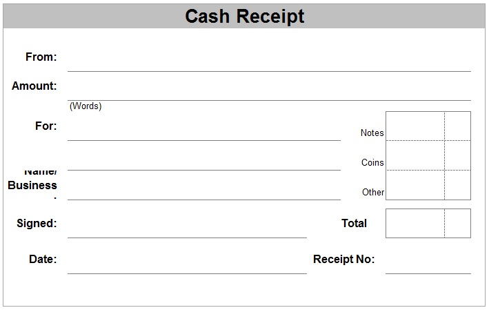 Printable Cash Receipt Template , Cash Receipt Template to Use and 