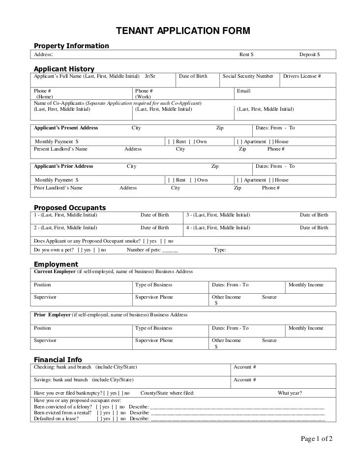 Free Printable Rental Application Forms