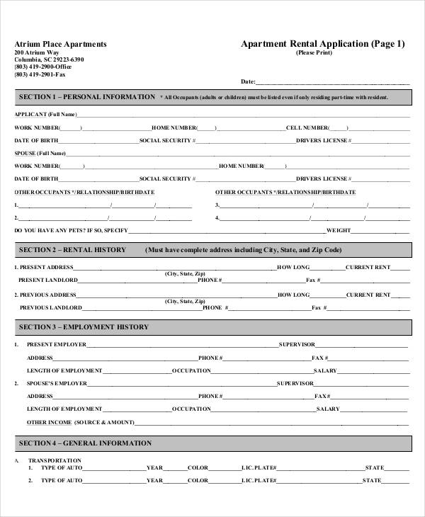 Printable Rental Application Form Template Business PSD Excel Word PDF