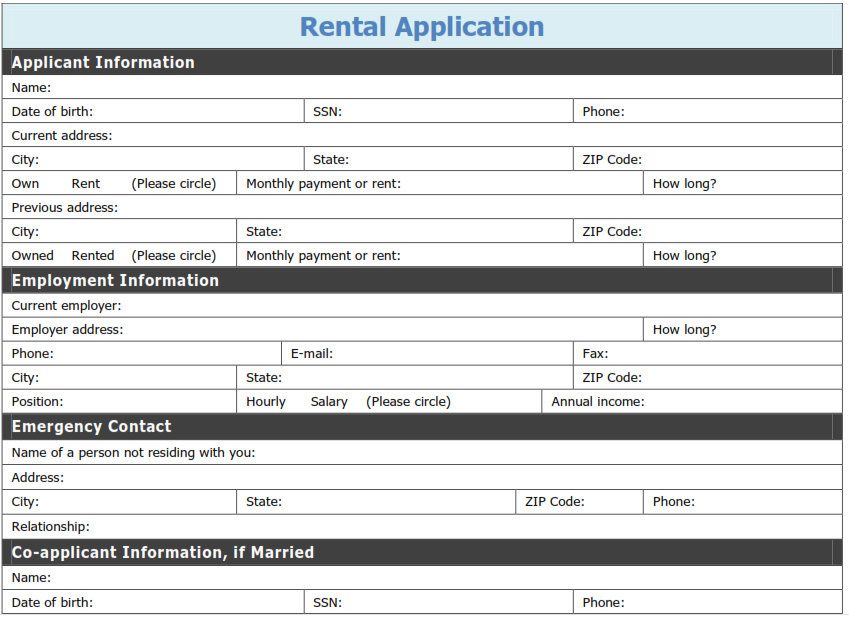 Printable Rental Applications Template Business PSD Excel Word PDF