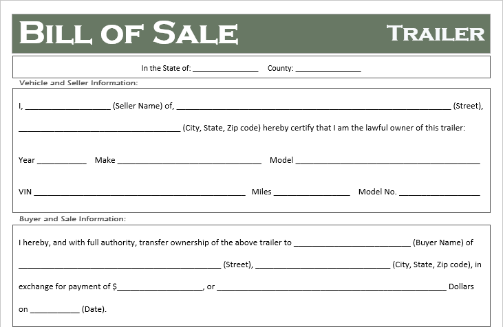 Free Printable Trailer Bill of Sale   All States   Off Road Freedom