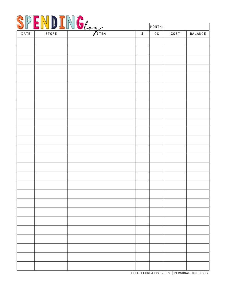 Free Printable Spending Log