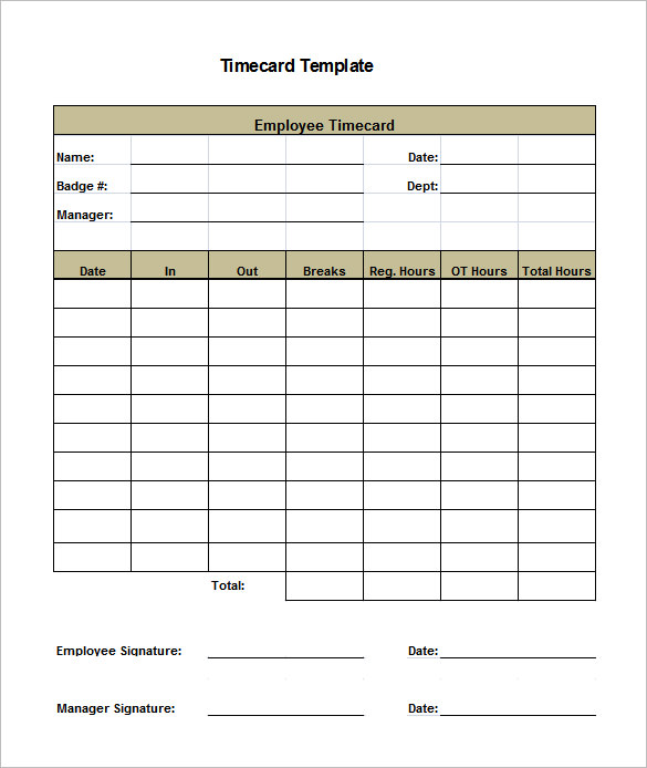 7+ Printable Time Card Templates   DOC, Excel, PDF | Free 