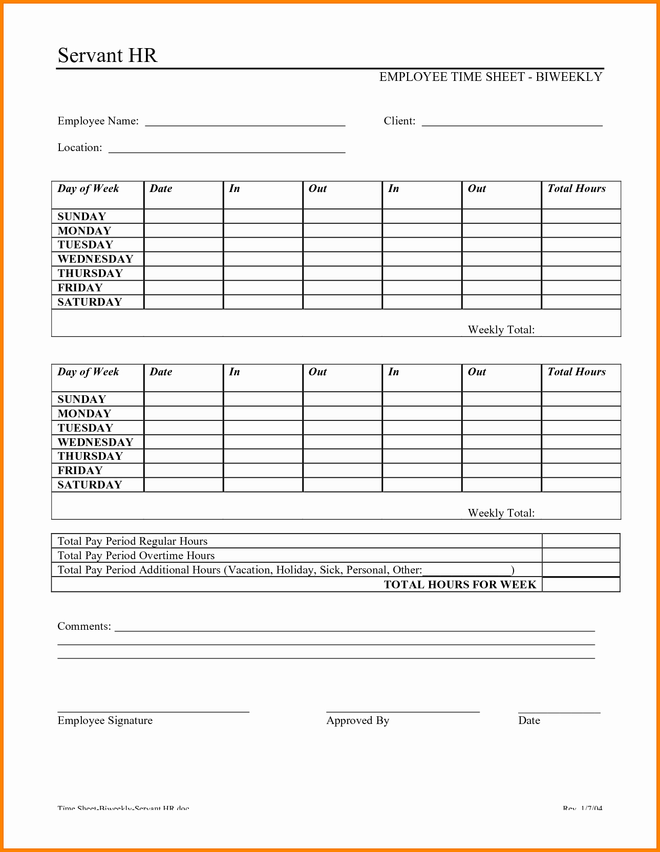 Printable Timesheets Bi Weekly Template Business Psd Free Printable 