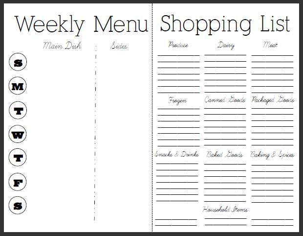 Printable Weekly Menu Planner Template Plus Grocery List