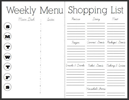 Free printable menu planner and grocery list