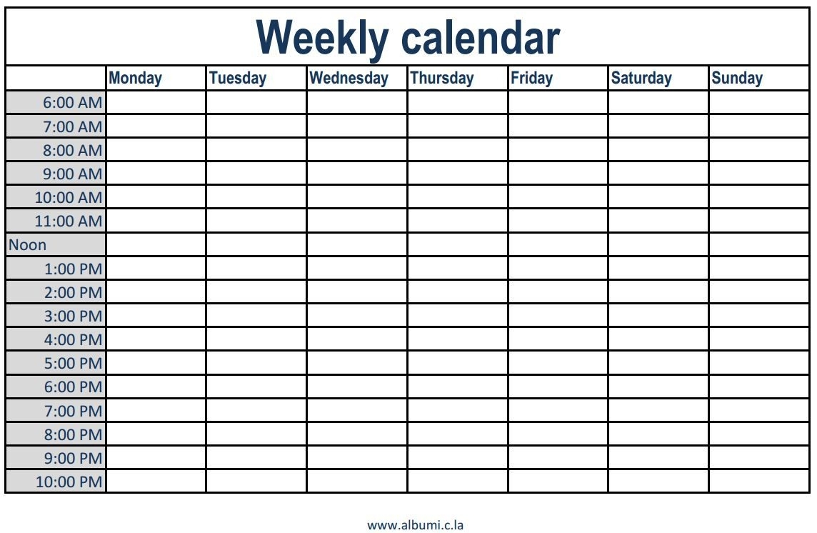 Printable Weekly Schedule With Times Blank Calendar Template Hours 