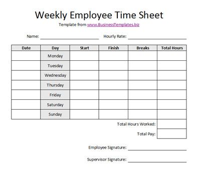 Free Printable Timesheet Templates | Free Weekly Employee Time 