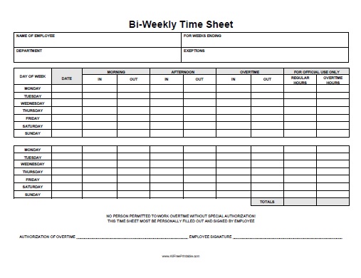 BiWeekly Time Sheet   Free Printable   AllFreePrintable.com