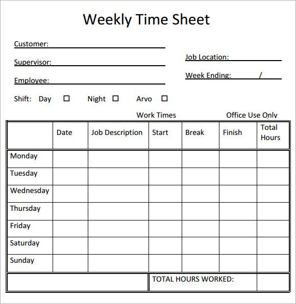 Free Printable Weekly Timesheet Template | Search Results 