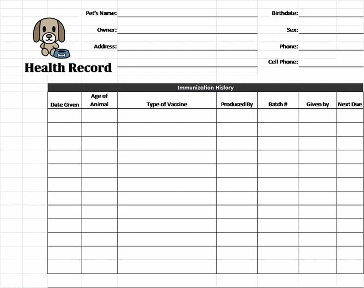 Puppy Records Template | Pet Health Record template | Pet   Dog 