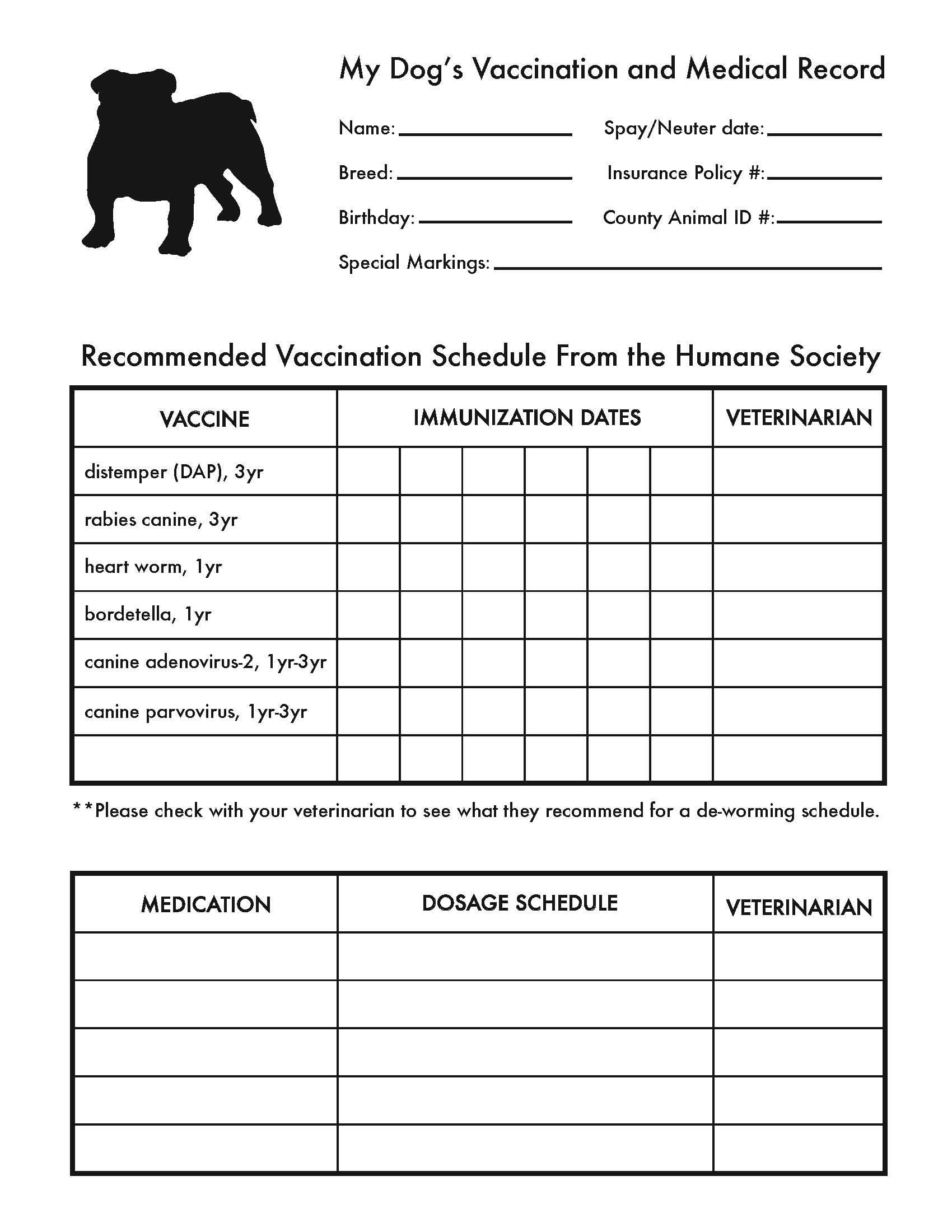 Printable Pet Health Record