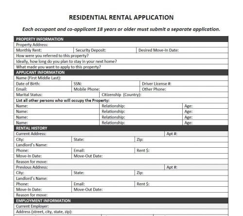 Printable Sample Free Rental Application Form Form | Real Estate 
