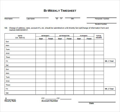 Free printable bi weekly timesheet template