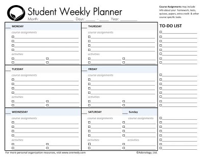 Printable Weekly Student Planners